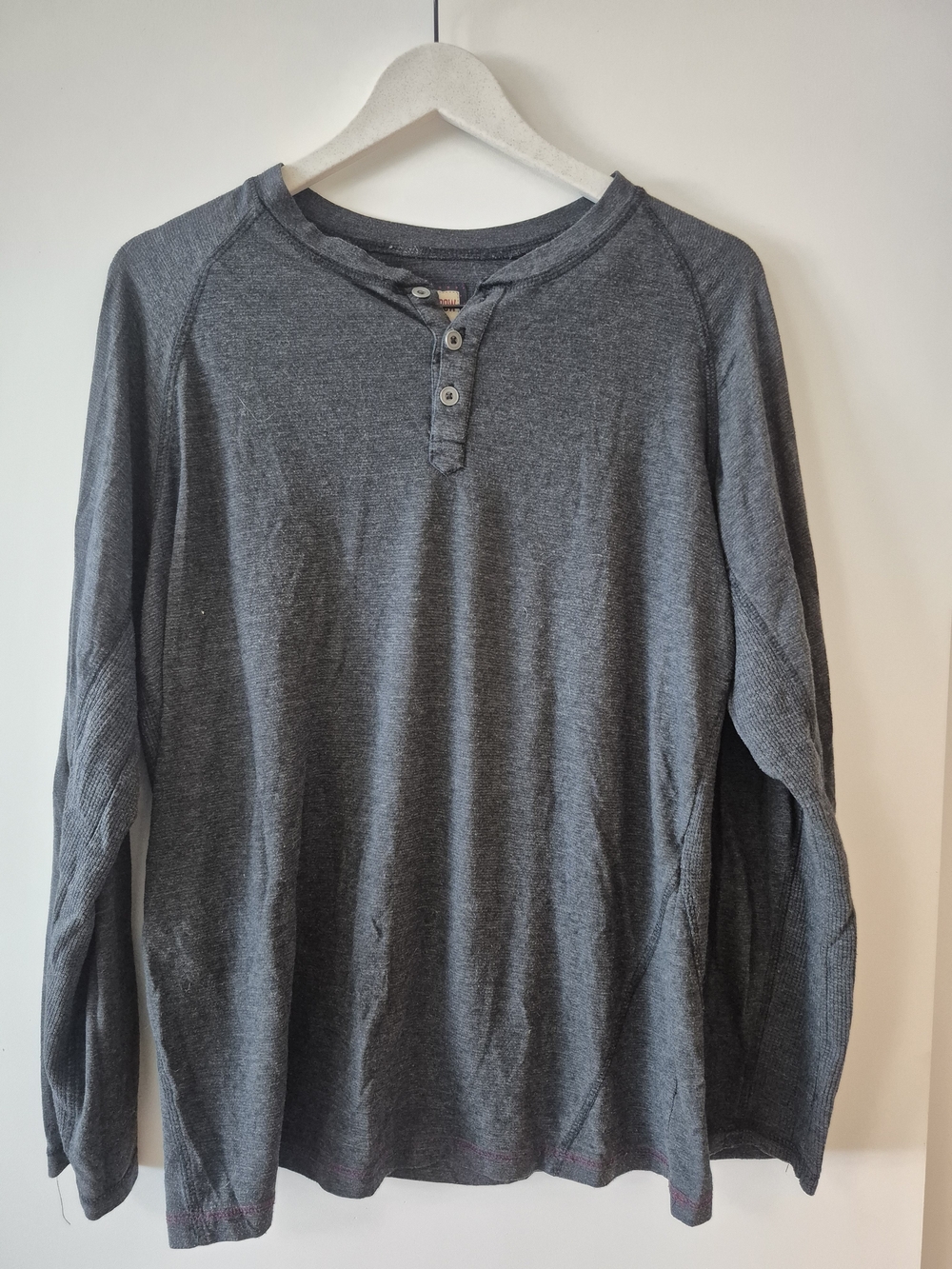 Mens Long Sleeve Henley Top - Charcoal
